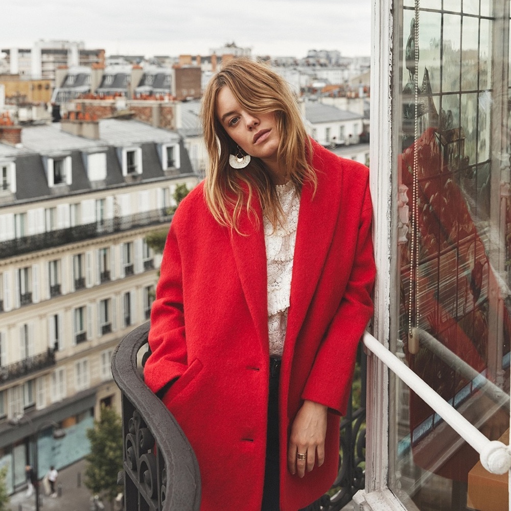 Sézane Red Bowie Coat